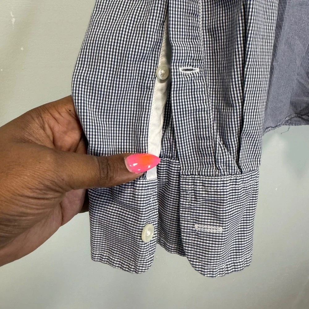 J Crew Mens Large Blue White Gingham Check Button Down Shirt Classic Office